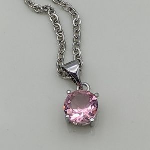 Sterling Silver 925 Pink CZ Solitaire Necklace